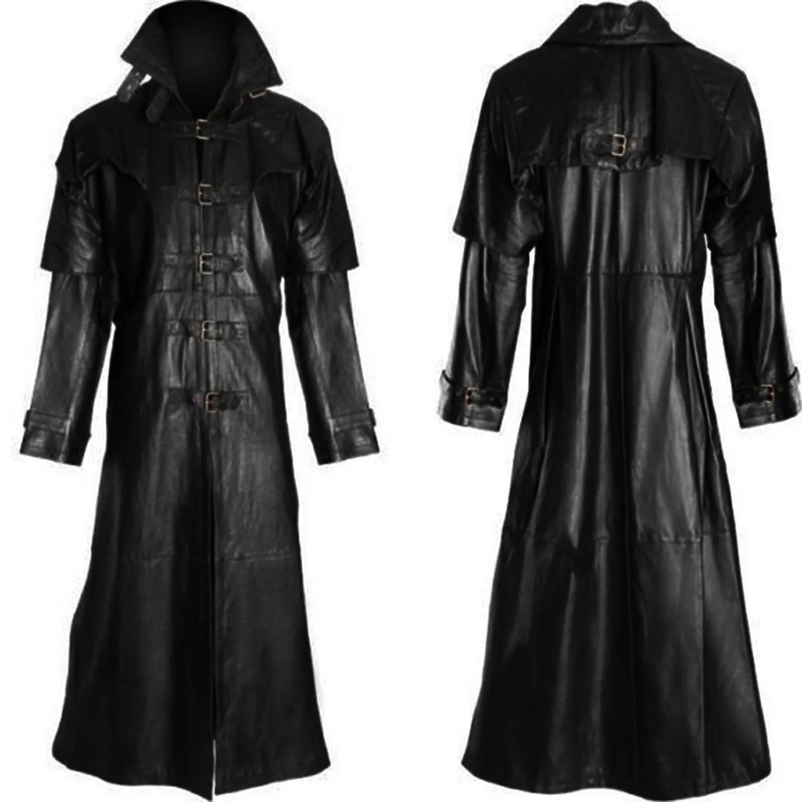 

PU Jacket for Man Mens Fashion Gothic Long Coat Leather Coat Faux Leather Mens Cold Weather Fleece Jacket Tan Fleece Jacket Men