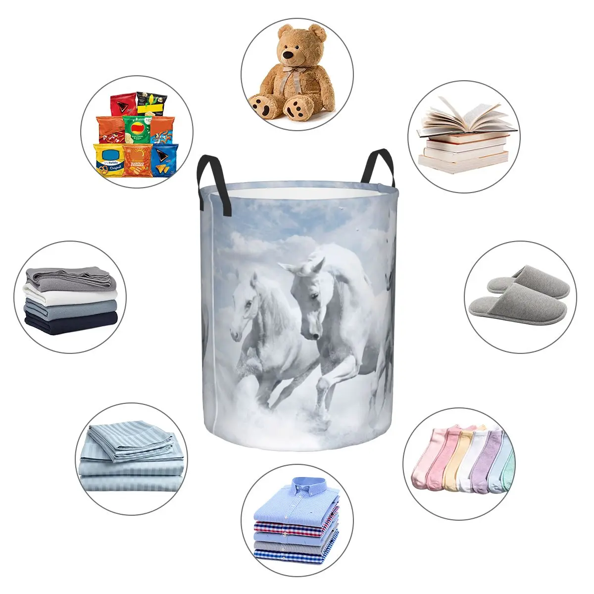 Красивая корзина для белья с рисунком бегущей лошади складная одежды животными