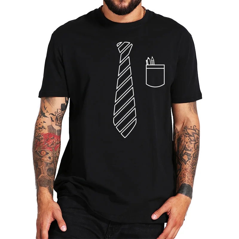 

Fake Tie T Shirt Small Pocket Funny Design Creative Gifts Party Humor Tops Tshirt Male 100% Cotton Size