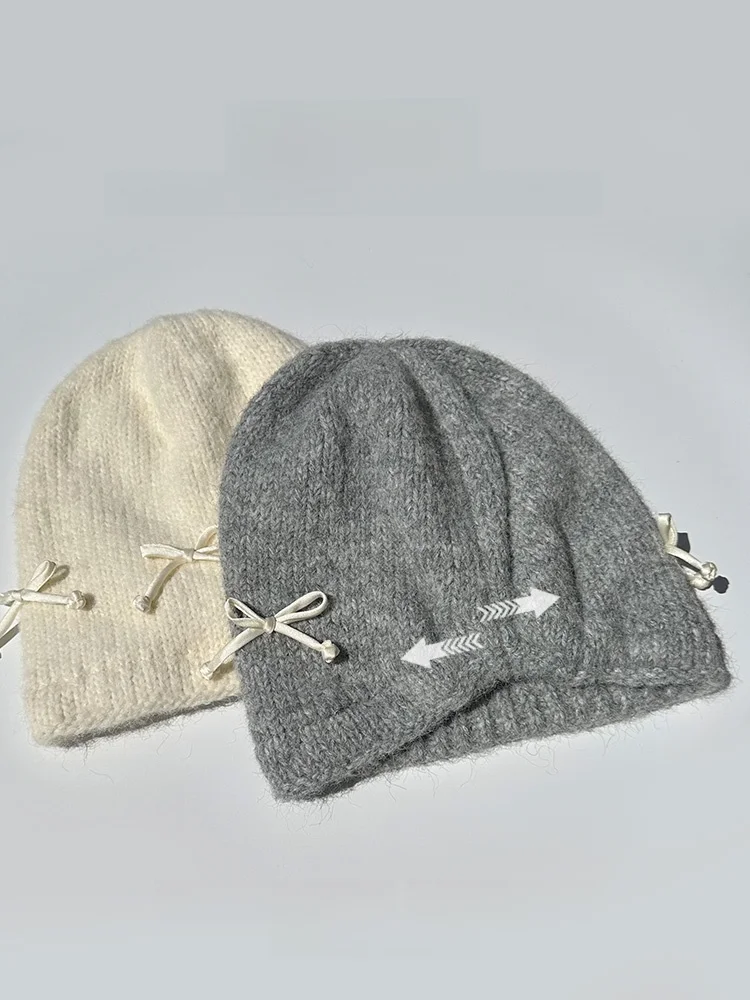 Осенне-зимняя вязаная шапка с ворсом женская японская модная нежная рукавами для