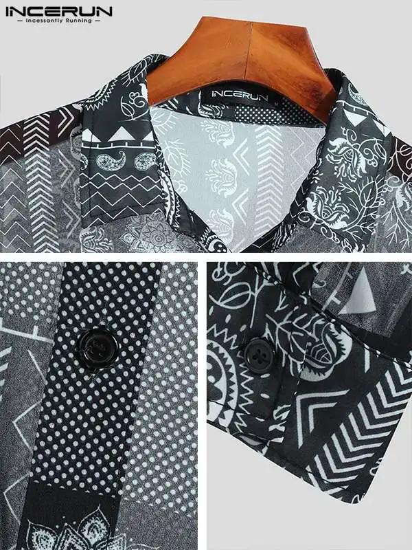 American Style New Men's Printing Tops INCERUN Sexy Casual All-match Lapel Blouse Stylish Male Printed Long-sleeved Shirts S-5XL