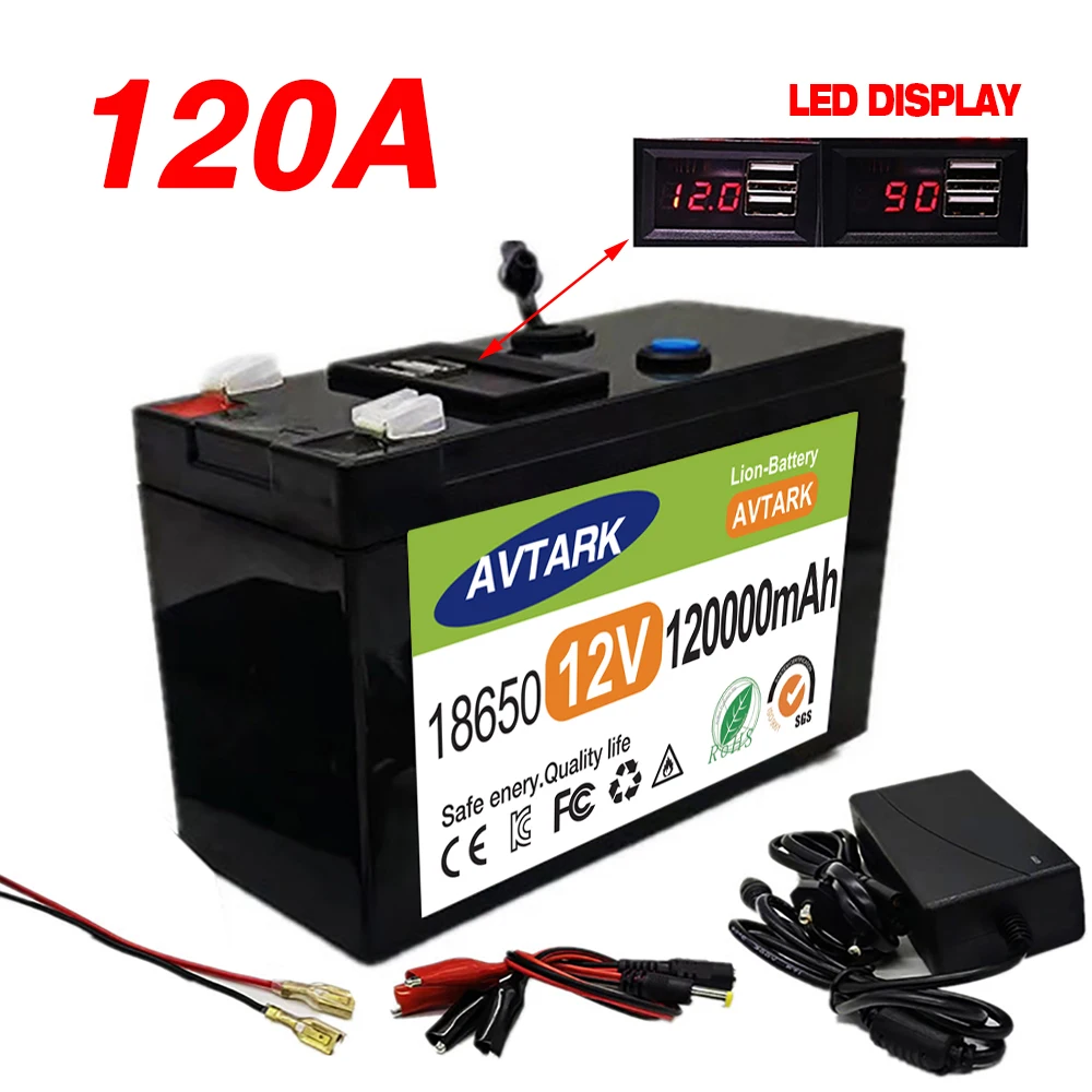 2023 Upgraded 12V 120000mAh Portable Rechargeable Battery  Built-in 5V 2.1A USB Power Display Charging Port with +12.6V Charger