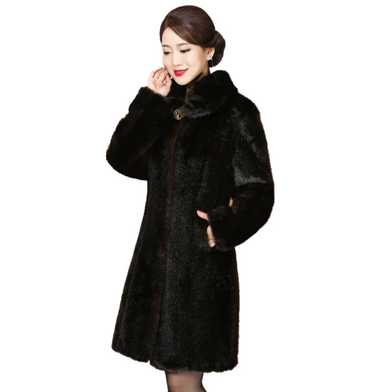 

New Winter Fashion Women Stand collar Thicken Warm Single-breasted High quality Female Pockets Big size Mink Fur coat CY440