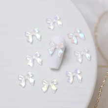 여름 오로라 리본 네일 참, 11x8mm 프로스트 손가락 끝 나비 매듭 네일 아트 장식, 새로운 일본 활 매니큐어 부품, 50 개