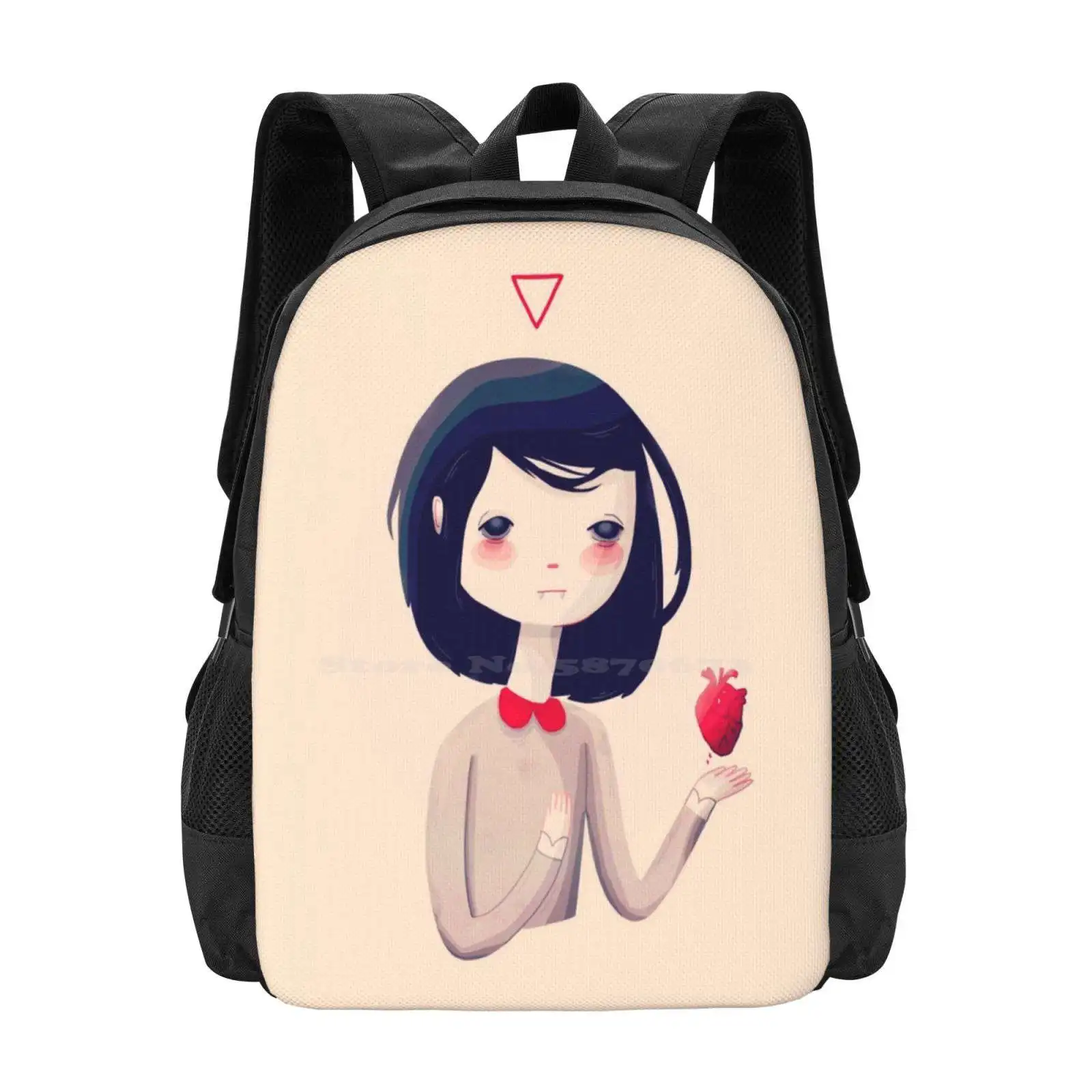 

The Heart Bag Backpack For Men Women Girls Teenage Cute Creepy Portrait Girl Vampire Heart Triangle Red