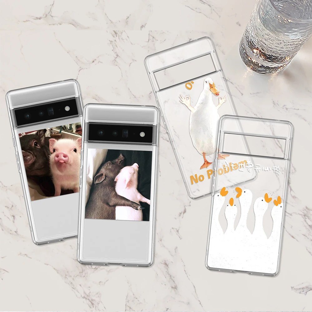 

Funny Pig Duck Case for Google Pixel 7a 7Pro 7 6a 6 6Pro 5 5a 5G 4XL 4 2 3XL 2XL 3 3a 3aXL 4a Clear Soft TPU Cover Capinha