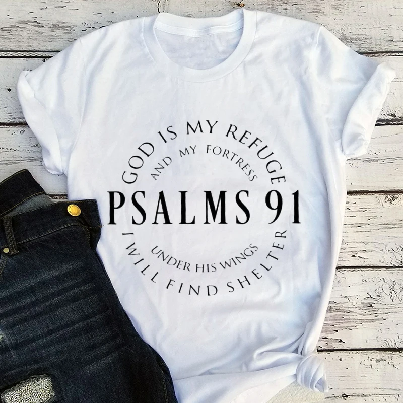 

Christian T Shirt Blessed Women Clothing Religious Tee Hymn Tops Christ Jesus Shirt Jesus Love Tee Psalms 91 Punk Clothes L