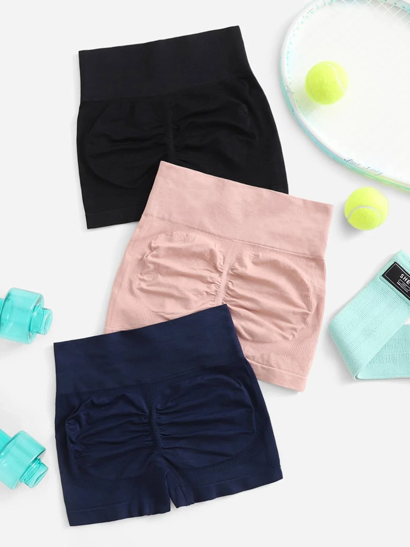 

3pcs Softness Breathable Ruched Sports Shorts