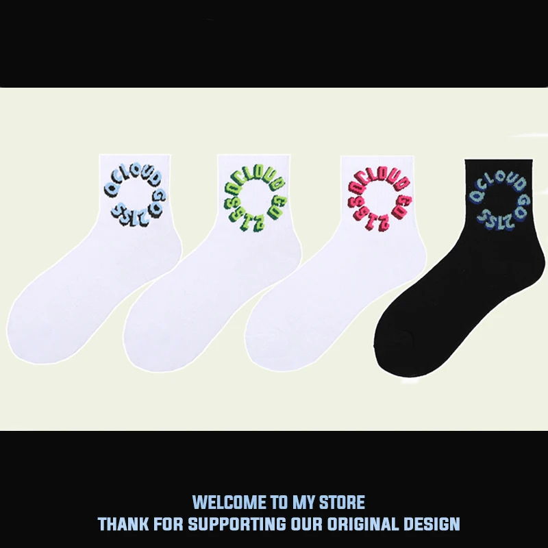 

Hip Hop Trend Circle Alphabet Socks Street Wild Men Women Sports Cotton Socks White Simple Breathable Low Tube Socks