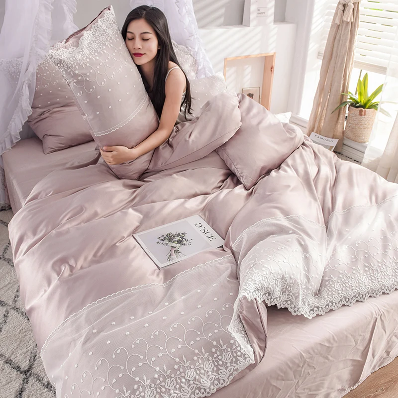 Набор из четырех предметов промытого шелка Tencel покрывало для постельного белья