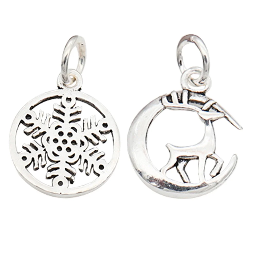 

2PCS Hollowed-out Snowflake Elk Pendant Sterling Silver Accessories (2 Styles)