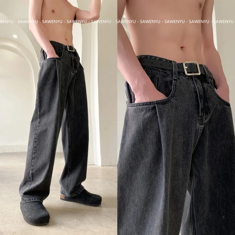 White/Blue/Black Baggy Jeans Men Fashion Casual Straight Jeans Men Streetwear Loose Hip Hop Wide Legs Denim Pants Mens Trousers