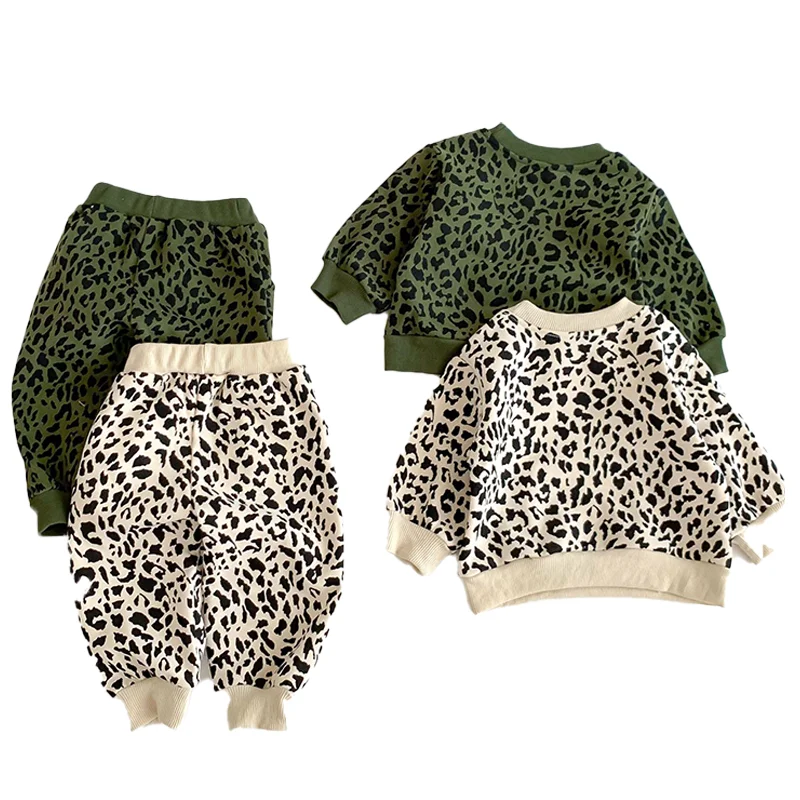 

2 шт., Детские хлопковые штаны с длинным рукавом и леопардовым принтом