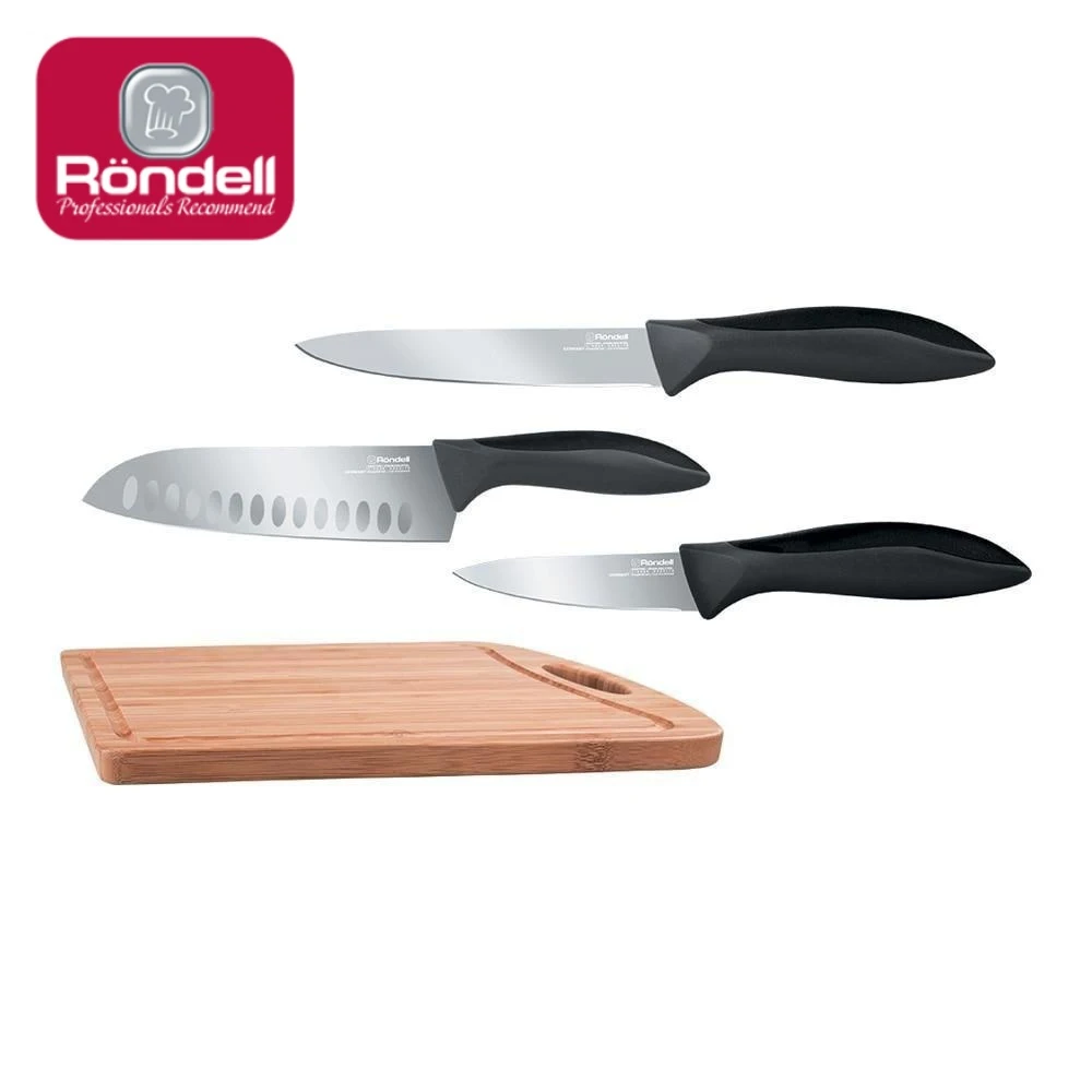 Knife set 3 pcs Rondell Primarch Ro with cutting board cookware supplies Sets Knives Accessories Dining Kitchen Bar Home Garden utensils of |