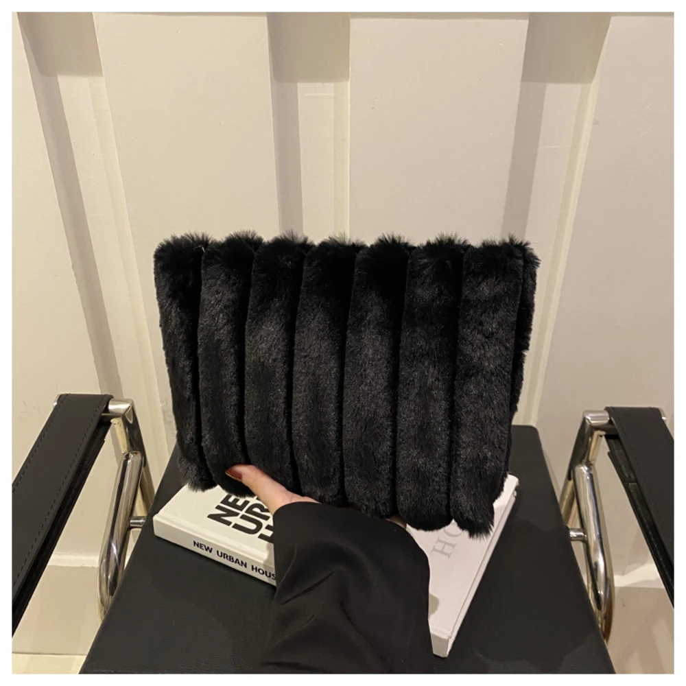 Полосатые клатчи из искусственного меха женские однотонные сумки для макияжа