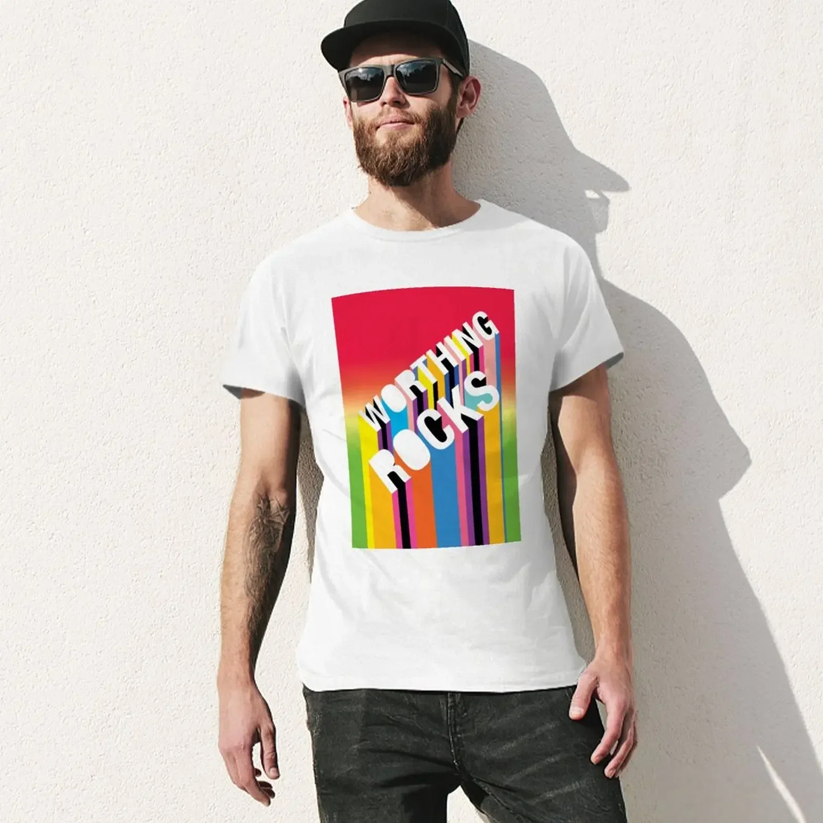 Фото Художественная футболка Worthing Rocks Red Rainbow от русидена аниме таможенный дизайн ваша личная мужская одежда №3