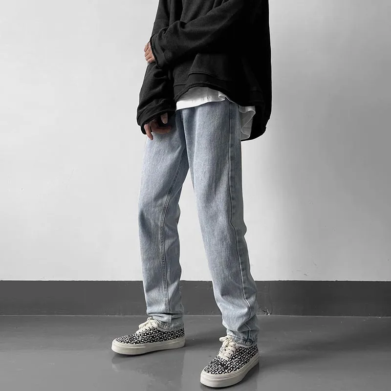 Blue Black Jeans Men Slim Fashion Harajuku Casual Straight Jeans Men Streetwear Hip Hop Denim Pants Mens Trousers M-2XL