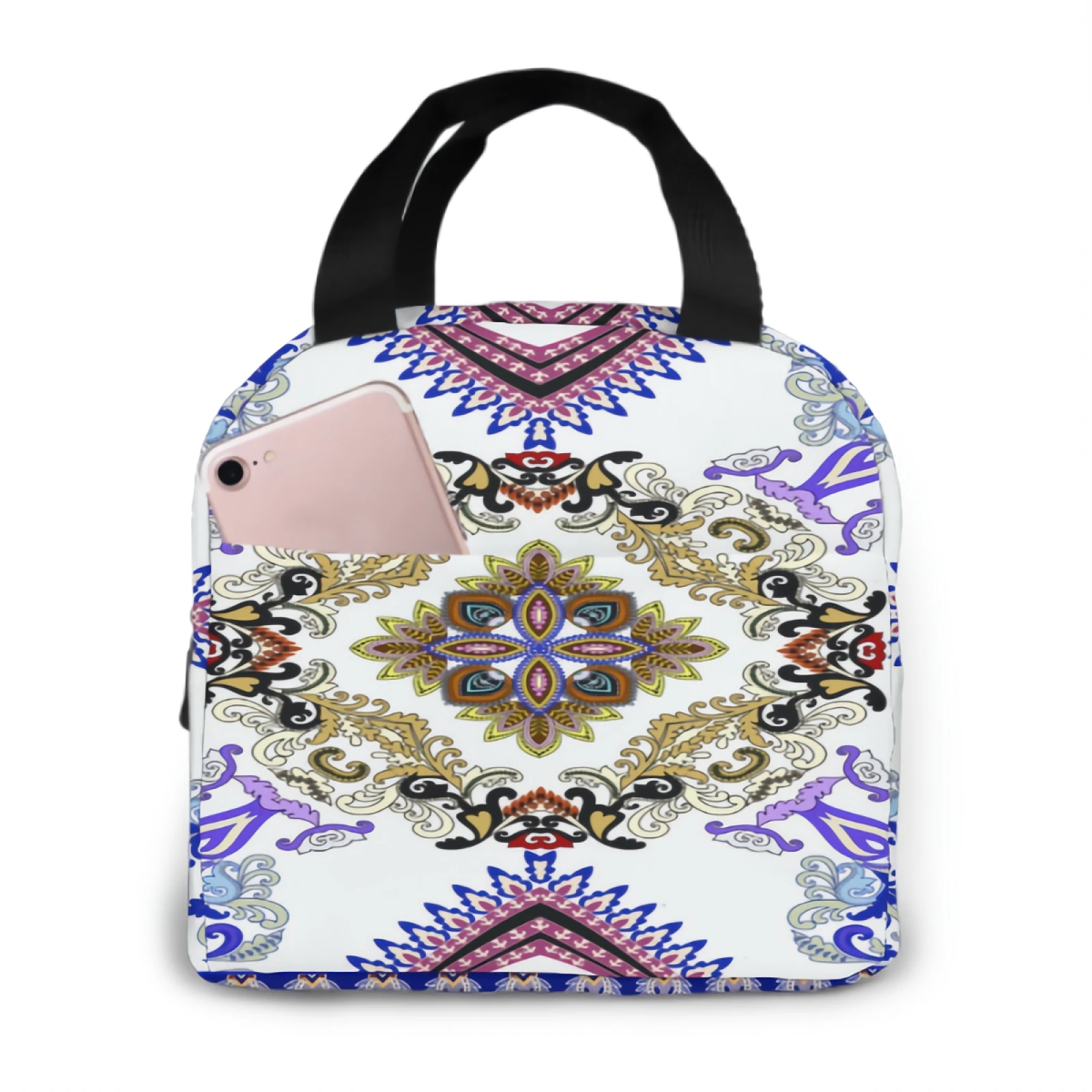 

Leakproof Insulated Floral Lunch Box with Adjustable Shoulder Strap Reusable Zipper Cooler Tote Bag for Work,Picnic,Camping