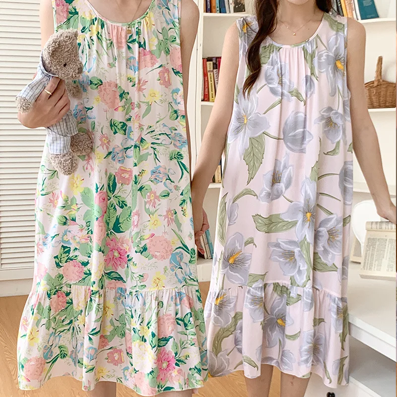 Thin Loose Attractive Women's Nightwear Summer Pajamas Nightgowns Loungefly Night Dress Women Sleeping Wear Sleeveless Printing