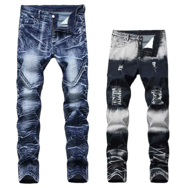 Men's Jeans Men Hip Hop Streetwear Stitching Patch Denim Pants  Hole Jeans Multiple Styles Size28-42