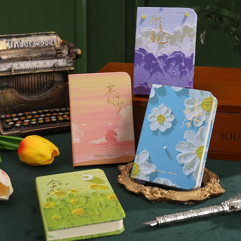 

A7 Thickened Student Notebooks Vintage Oil Painting Portable Pocket Notepad Creative Mini 96 Sheets Sketchbook Office Supplies