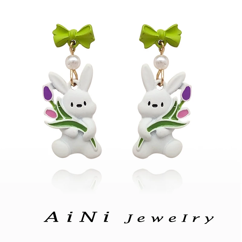 

Fashion Jewelry 925 Silver Needle 2023 Trend New Splicing Color Rabbit Earrings For Women Female Gifts Sweet Design Accessories