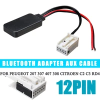 12pin car bluetooth audio aux cable adapter for peugeot 207 307 407 308 citroen c2 c3 rd4 plug car accessories