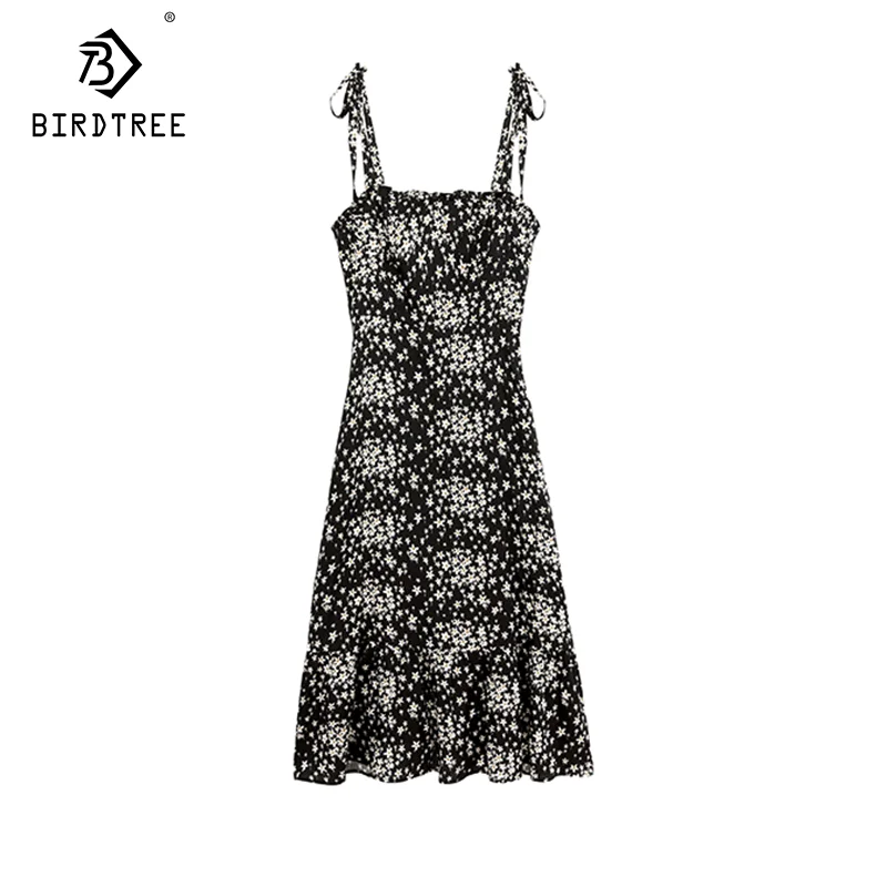 Платье Birdtree 19 мм 91% натуральный шелк женское платье на бретелях-спагетти
