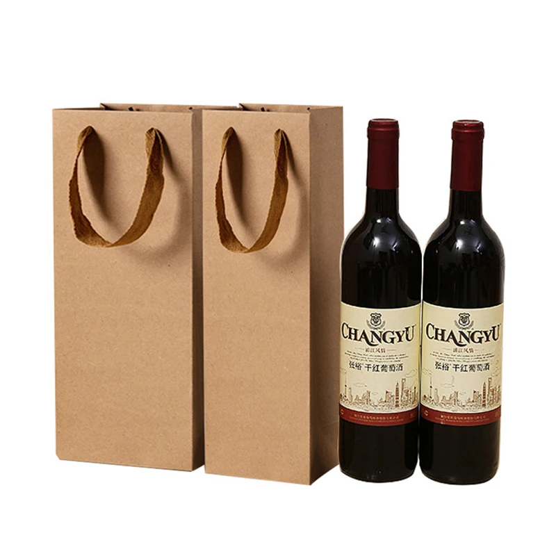 

Kraft Paper Red Wine Bag Single And Double Gift Hand Carried Red Wine Paper Bag