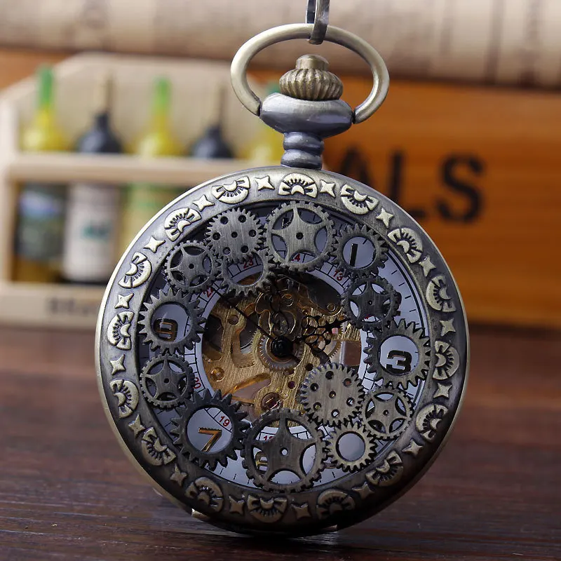 Top Luxury Gear Gun Black Mechanical Pocket Watch Retro Flip Hollow Pocket Watch Clock Timer Gifts To Lovers And Elders