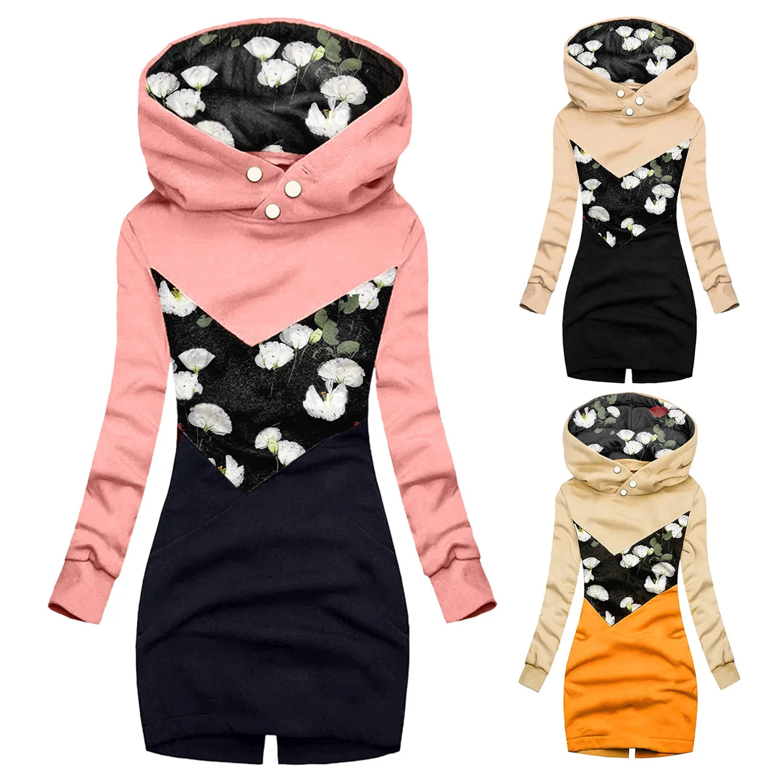 

Women S Sweatshirts Thick Black Hoodie Women Trendy Women's Splicing Printed Women Side Zip up Hoodie Long Black Hoodies Women