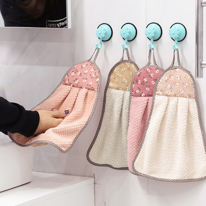

5pcs Coral fleece hand towel hanging absorbent towel thickened kitchen towel cleaning cloth dish towel non-stick oil