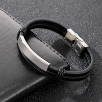 haoyi stainless steel genuine leather bracelet for men fashion cowhide rope chain jewelry accessories