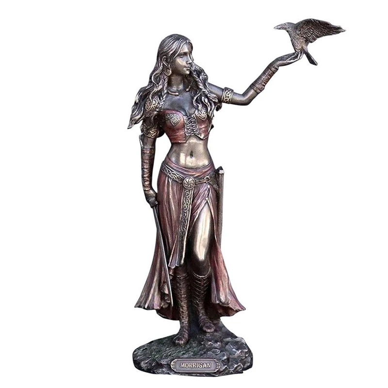 

Resin Statues Morrigan The Celtic Goddess of Battle with Crow Sword Bronze Finish Statue 15cm for Home Decoration