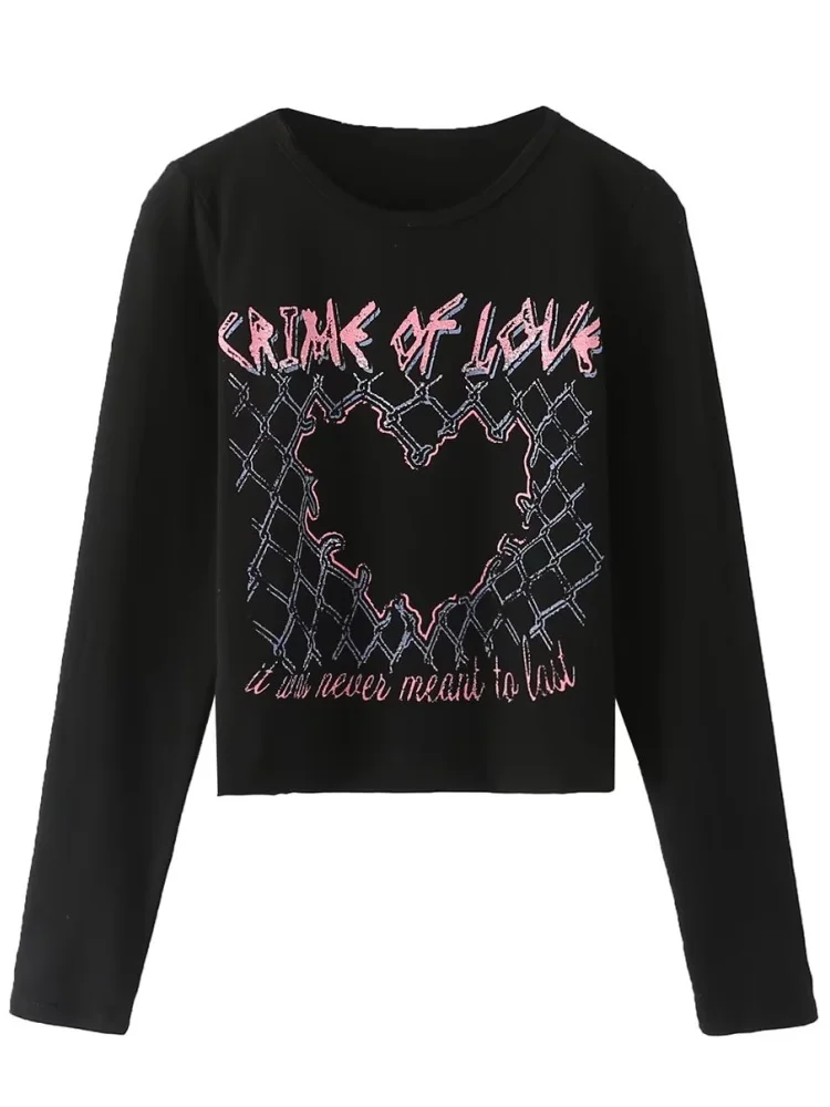 

Женская Повседневная футболка из мягкого хлопка, черная трикотажная футболка с длинным рукавом и круглым вырезом, с буквенным принтом, в ст...