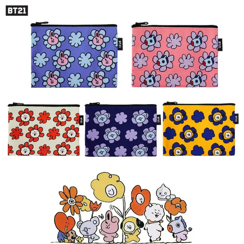 

Original Bt21 Wallet Cartoon Mini Storage Bag Portable Coin Purse Zipper Bag Bts Cute Card Holder Earphone Storage Girls Gifts