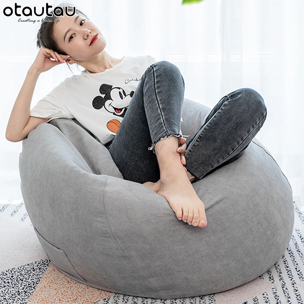 

Bean Bag Chair With Filling Stuffed Giant Beanbag Sofa Bed Thick Linen Flocking Seat Puff Lounge Muebles Single Home Furniture