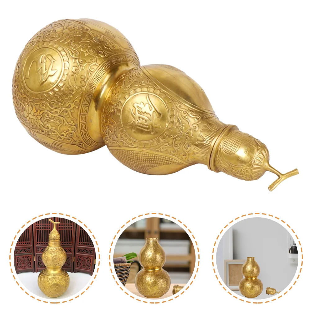 

Copper Gourd Cucurbit Decor Car Gifts Desk Home Adorn Golden Craft Wu Statuette Calabash Adornment Decorative Simulation