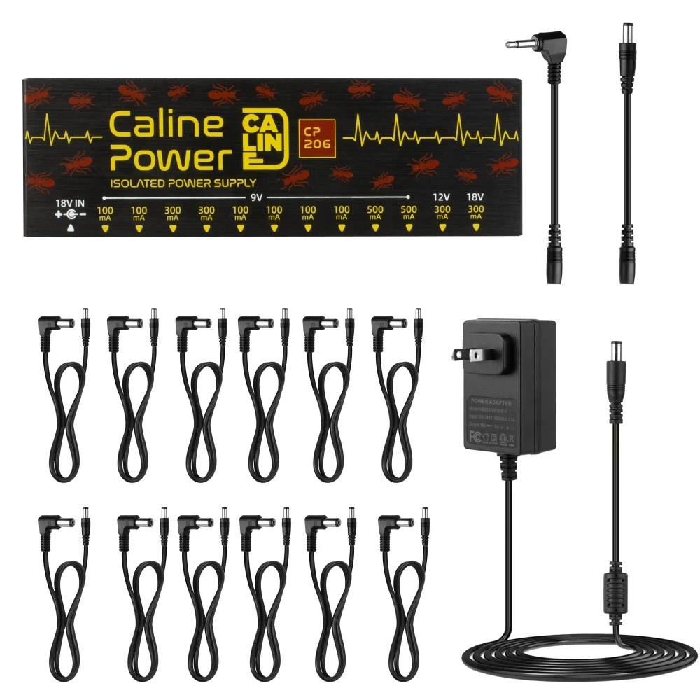 Caline CP-206 настоящий изолированный блок питания с педалью, 12 выходов для гитарных эффектов 9 В, 12 В, 18 в с адаптером и 14 аксессуары для кабелей (art.: 3920bbfca5e8a) - 3920bbfca5e8a
