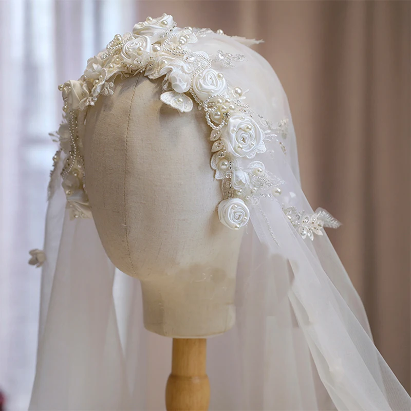 

Exquisite Hong Kong Style Vintage Flower French Headdress Earrings Bridal Wedding Dress Wedding Accessories