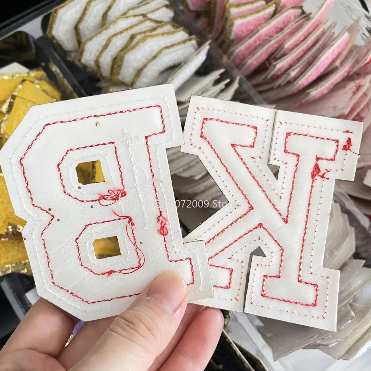 8CM Red Chenille Letters Patches Iron on Towel Embroidered Felt Alphabet Glitter Sequins Heat Adhesive Applique DIY Accessories - купить по