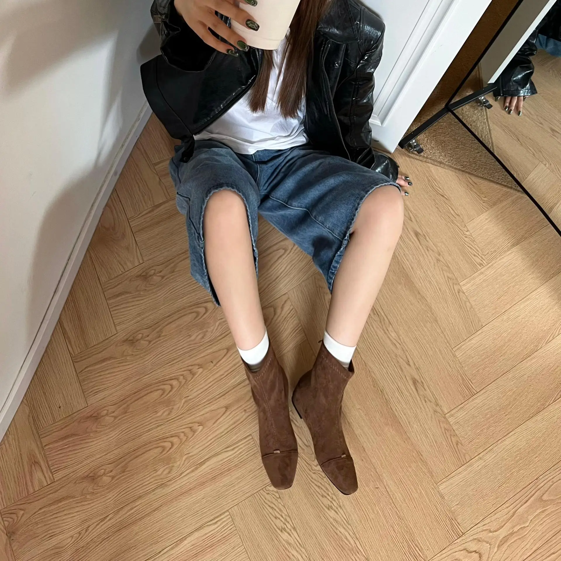 Туфли на молнии Женские резиновые сапоги с круглым носком Роскошные