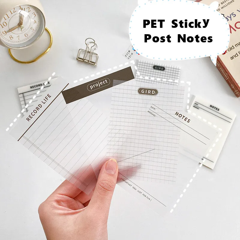 

Student 50 Sheets Transparent PET Sticky Notes Tearable Line/Gird/Project Paperlaria Memo Notepad Mark Paper School Supplies
