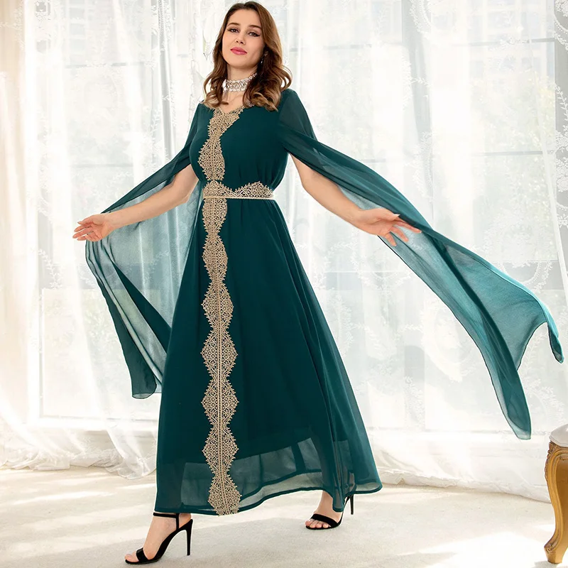 Fashion Embroidered Long Dress Arab Muslim Women Long Dress French British Stage Show Evening Dress Islamic Noble Long Dress