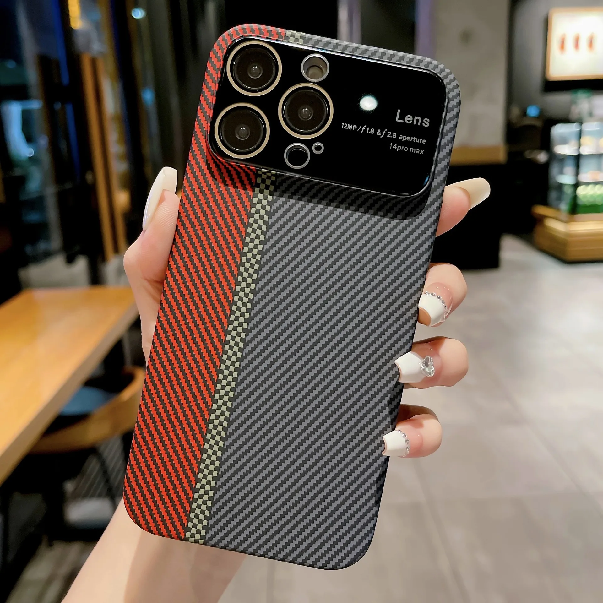 

Carbon Fiber Pattern Suitable For iPhone 14 Pro Max phone case Creative large window suitable for Apple 13 Pro 12 anti drop case