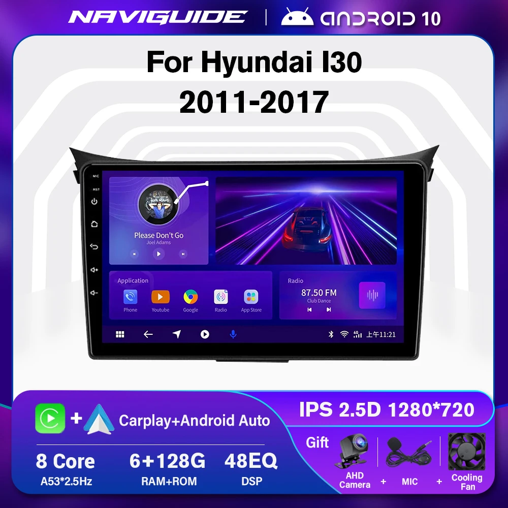 NAVIGUIDE P1 6+128G For Hyundai I30 II 2 GD 2011-2017 Android Car Radio Multimedia Video Player Navigation GPS Headunit Carplay