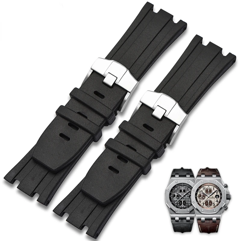 

Waterproof Rubber Silicone Watch Strap Men's Band for AP 15710 26067 26470 15703 26178 Aibi Royal Oak Offshore Series 28mm Black