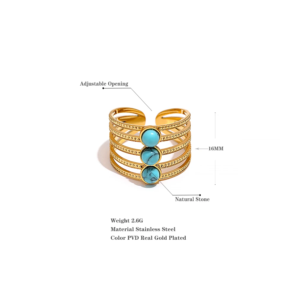 Женское кольцо из нержавеющей стали с натуральным бирюзовым камнем |