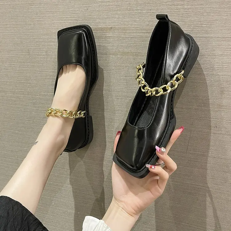 

2023 Fashion Simple Comfortable Flat Shoes Autumn Square Head Shallow Mouth Flat Shoes Women's Lazy Flat Square Single Shoes