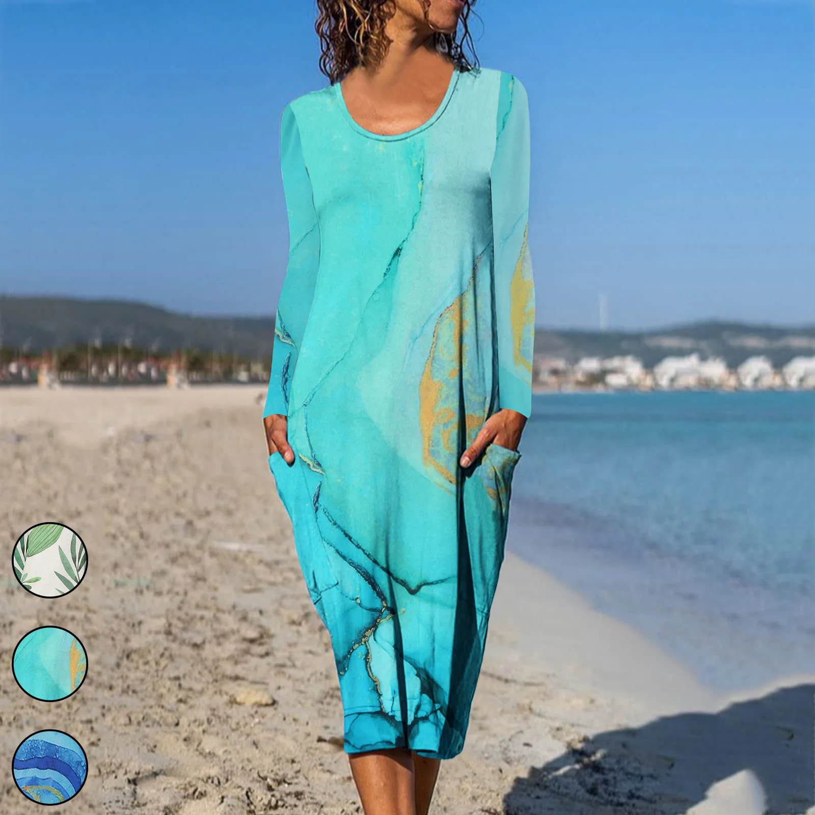 

2022 autumn new women's loose round neck long sleeve dress fashion leisure travel dresses lady casual party dress